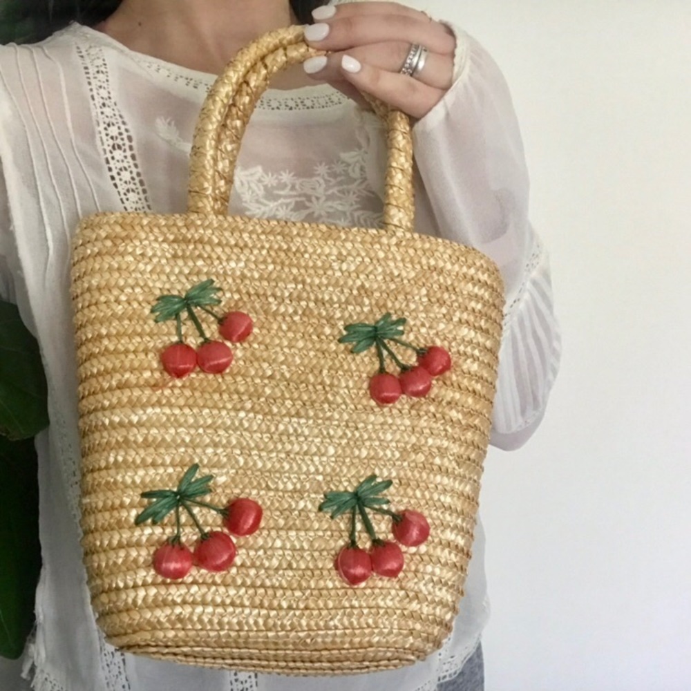 Vintage Mini Straw Cherry Purse!